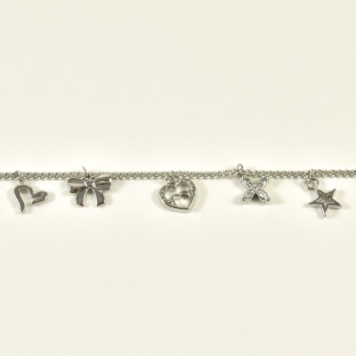BRACELET PERLES GRIS METALLISE MEDAILLON ACIER INOX GOLD PETIT PRIX