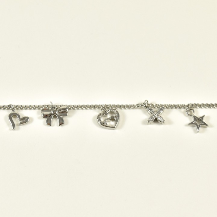 BRACELET PERLES GRIS METALLISE MEDAILLON ACIER INOX GOLD PETIT PRIX