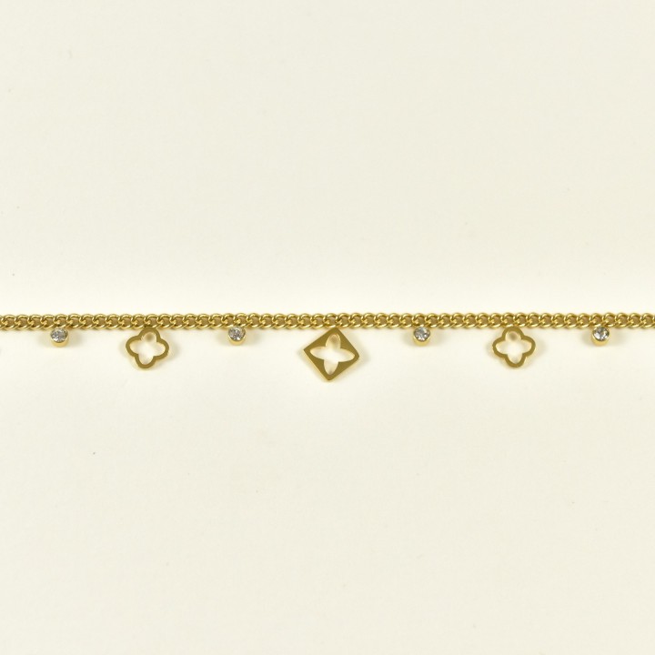 BRACELET PERLES GRIS METALLISE MEDAILLON ACIER INOX GOLD PETIT PRIX