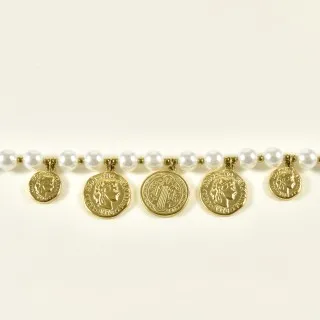 BRACELET PERLES NACRES MEDAILLES ACIER INOXYDABLE GOLD PETIT PRIX
