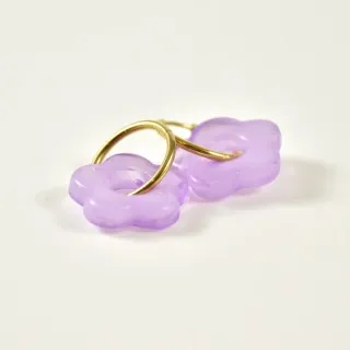BOUCLES CREOLES FLEURS VIOLETTES ACIER INOXYDABLE GOLD PETIT PRIX