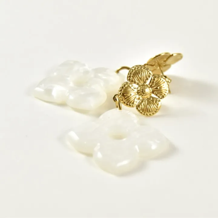 BOUCLES FLEUR NACREE ACIER INOXYDABLE GOLD PETIT PRIX