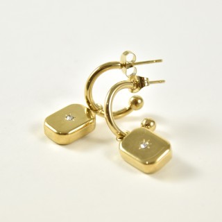 BOUCLES RECTANGLES ETOILE STRASS ACIER INOXYDABLE GOLD PETIT PRIX