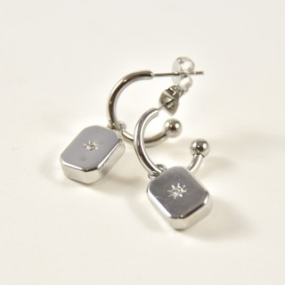 BOUCLES RECTANGLES ETOILE STRASS ACIER INOXYDABLE SILVER PETIT PRIX