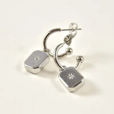 BOUCLES RECTANGLES ETOILE STRASS ACIER INOXYDABLE SILVER PETIT PRIX