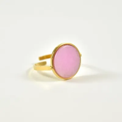 BAGUE PASTILLE RONDE ROSE ACIER INOXYDABLE GOLD PETIT PRIX