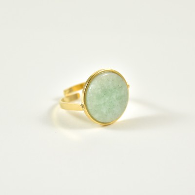 BAGUE PASTILLE RONDE VERTE ACIER INOXYDABLE GOLD PETIT PRIX
