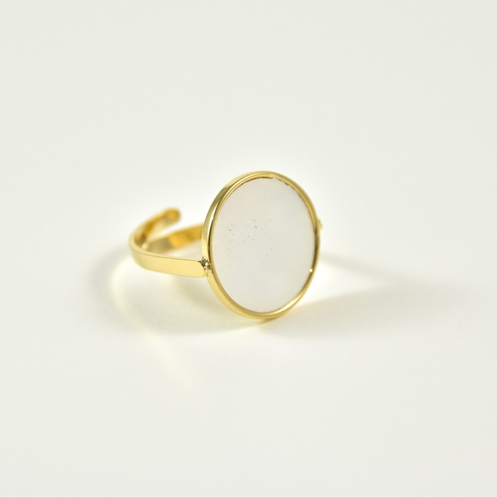 BAGUE PASTILLE RONDE NACRE ACIER INOXYDABLE GOLD PETIT PRIX