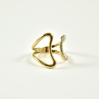 BAGUE OUVERTE ONDULEE STRASS ACIER INOXYDABLE GOLD PETIT PRIX