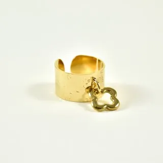 BAGUE LARGE TREFLE ACIER INOXYDABLE GOLD PETIT PRIX