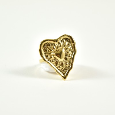 BAGUE COEUR MARTELE ACIER INOXYDABLE GOLD PETIT PRIX