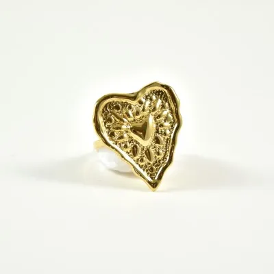 BAGUE COEUR MARTELE ACIER INOXYDABLE GOLD PETIT PRIX