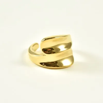 BAGUE ANNEAU EVASE GOUTTE ACIER INOXYDABLE GOLD PETIT PRIX