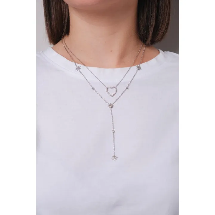 COLLIER COEUR AJOURE STRASS ACIER INOXYDABLE SILVER PETIT PRIX