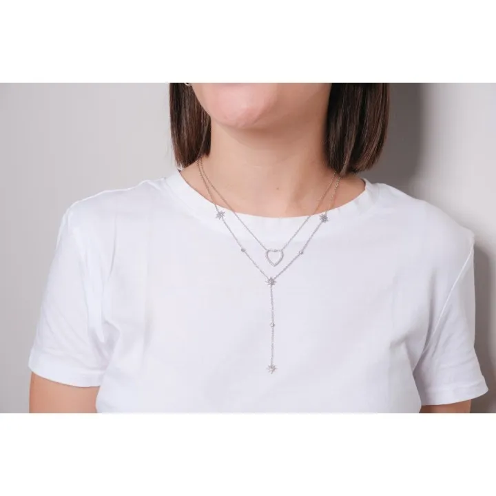 COLLIER COEUR AJOURE STRASS ACIER INOXYDABLE SILVER PETIT PRIX