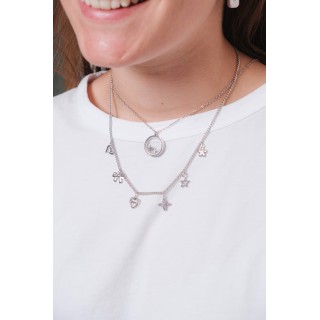 COLLIER CHARMS ACIER INOXYDABLE SILVER ET STRASS PETIT PRIX
