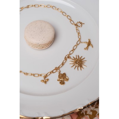 COLLIER GROSSE MAILLE CHARMS ACIER INOXYDABLE GOLD PETIT PRIX