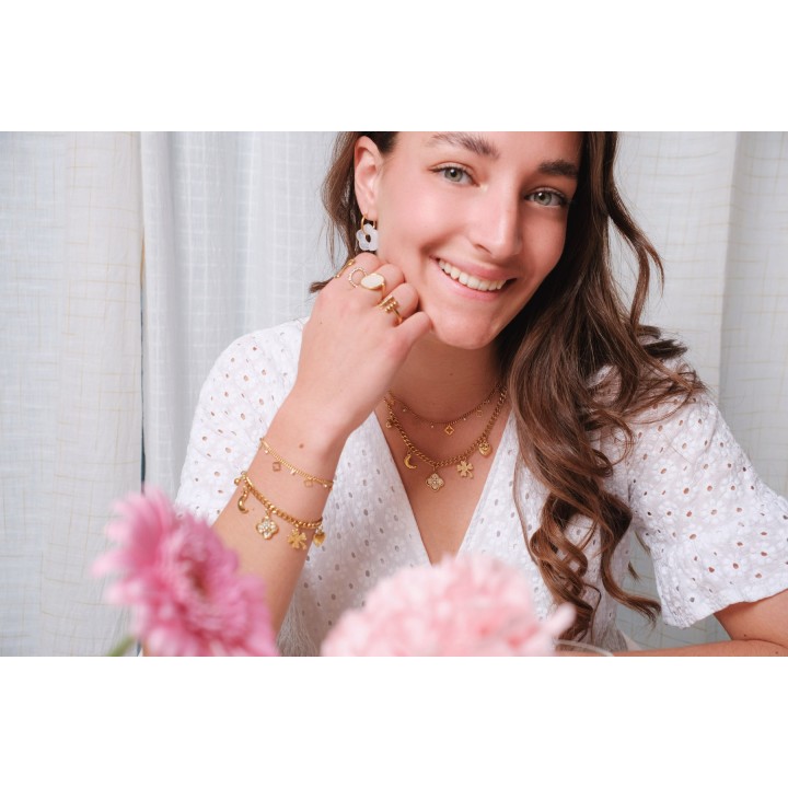 COLLIER MAILLE GOURMETTE CHARMS ACIER INOXYDABLE GOLD PETIT PRIX