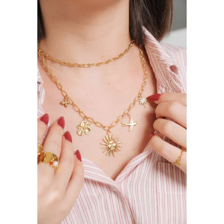 COLLIER MAILLE MOYENNE JASERON ACIER INOXYDABLE GOLD PETIT PRIX
