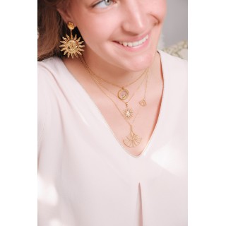 COLLIER ROND ETOILE LUNE ECLAIR ACIER INOXYDABLE GOLD PETIT PRIX