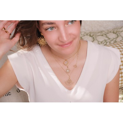 COLLIER ROND ETOILE LUNE ECLAIR ACIER INOXYDABLE GOLD PETIT PRIX