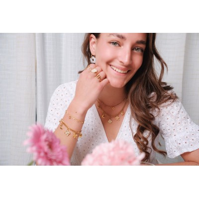 COLLIER TREFLES ETOILES STRASS ACIER INOXYDABLE GOLD PETIT PRIX