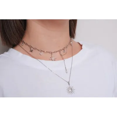 COLLIER SOLEIL ET LUNE NACRE ACIER INOXYDABLE SILVER PETIT PRIX