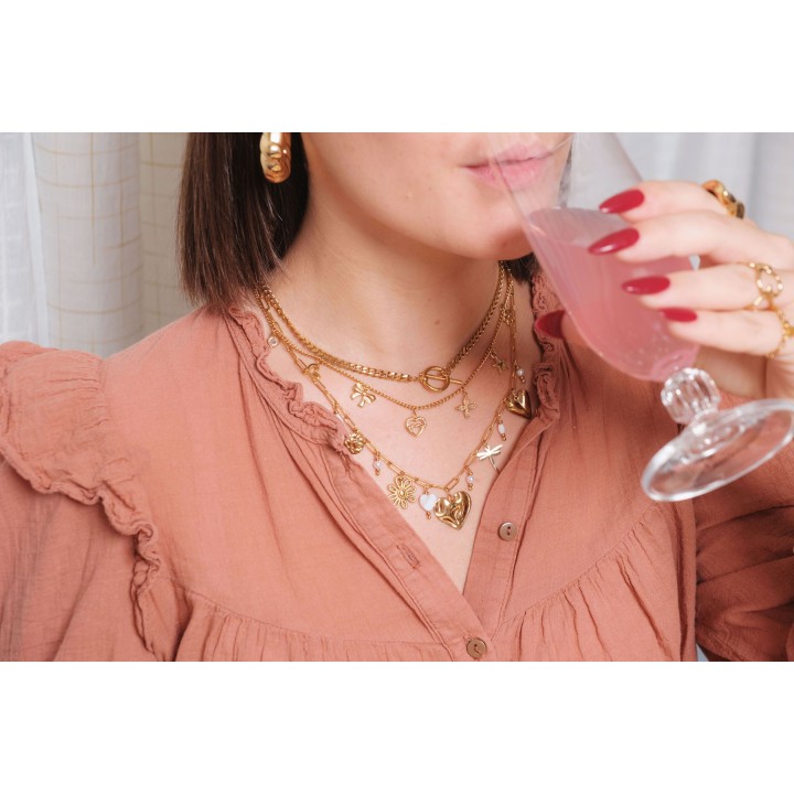 COLLIER MAILLE GOURMETTE ROND ET TIGE ACIER INOXYDABLE GOLD PETIT PRIX