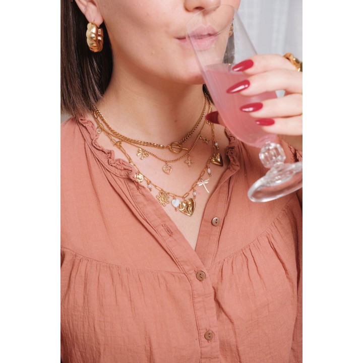 COLLIER MAILLE GOURMETTE ROND ET TIGE ACIER INOXYDABLE GOLD PETIT PRIX
