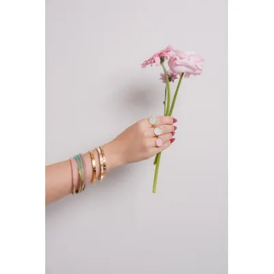 BRACELET PERLES GRIS METALLISE MEDAILLON ACIER INOX GOLD PETIT PRIX