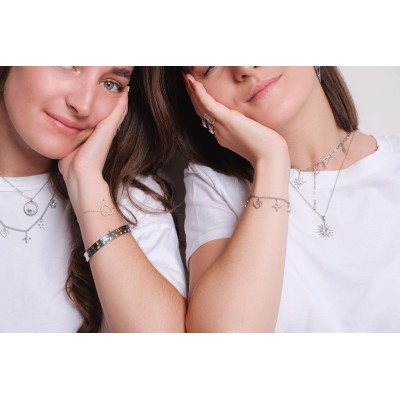 BRACELET PERLES GRIS METALLISE MEDAILLON ACIER INOX GOLD PETIT PRIX