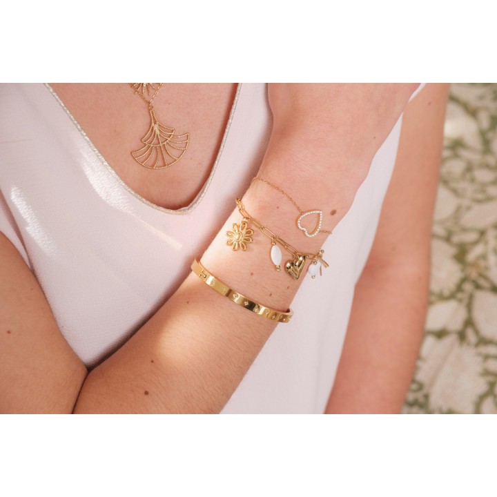 BRACELET COEUR AJOURE STRASS ACIER INOXYDABLE GOLD PETIT PRIX