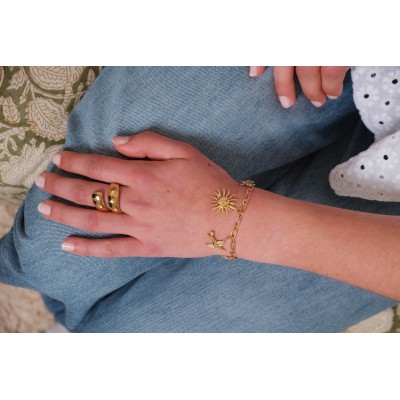 BRACELET PERLES GRIS METALLISE MEDAILLON ACIER INOX GOLD PETIT PRIX