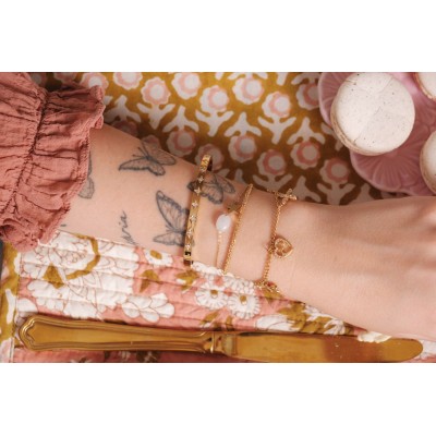 BRACELET DEUX RANGS ETOILE PIERRE BLANCHE ACIER INOX GOLD PETIT PRIX