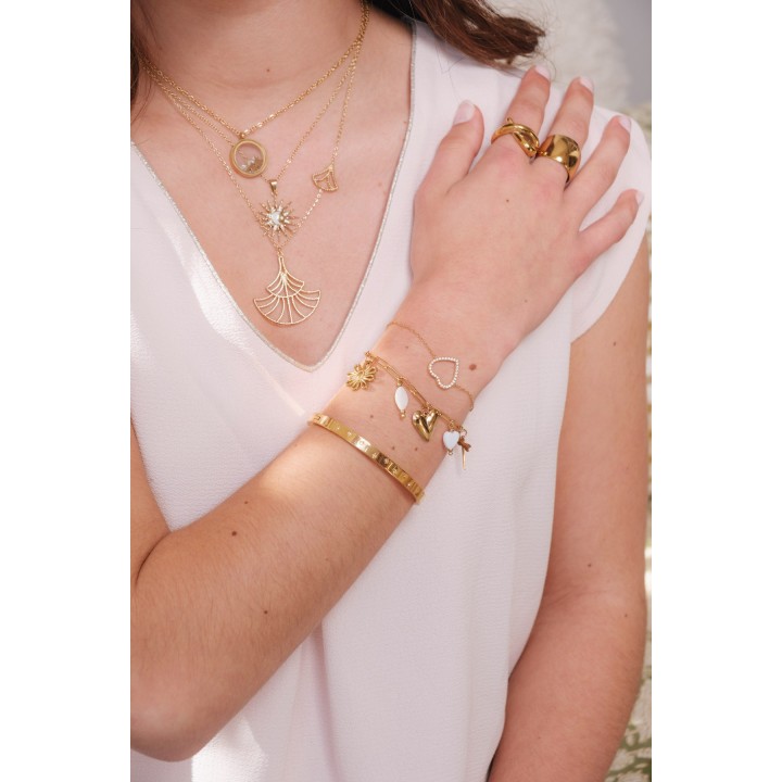 BRACELET GROSSE MAILLE CHARMS ACIER INOXYDABLE GOLD PETIT PRIX