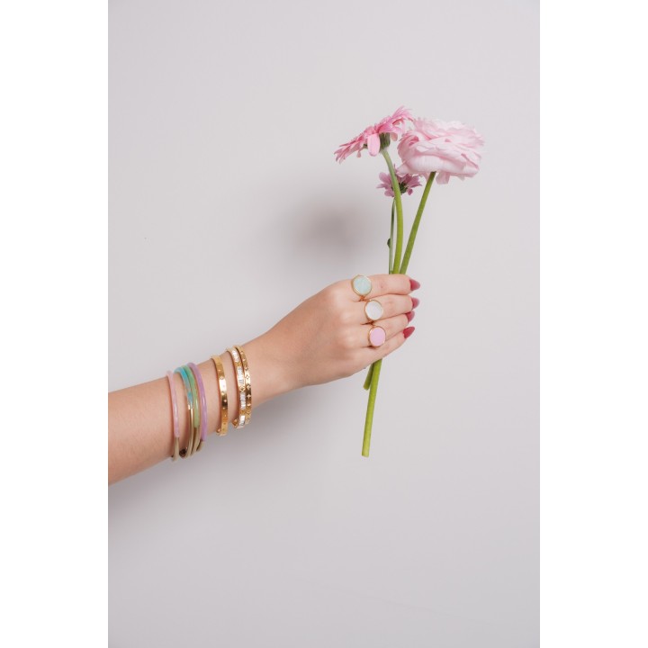 BRACELET PERLES GRIS METALLISE MEDAILLON ACIER INOX GOLD PETIT PRIX