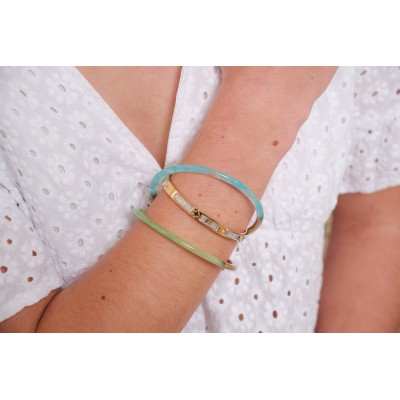 BRACELET PERLES GRIS METALLISE MEDAILLON ACIER INOX GOLD PETIT PRIX