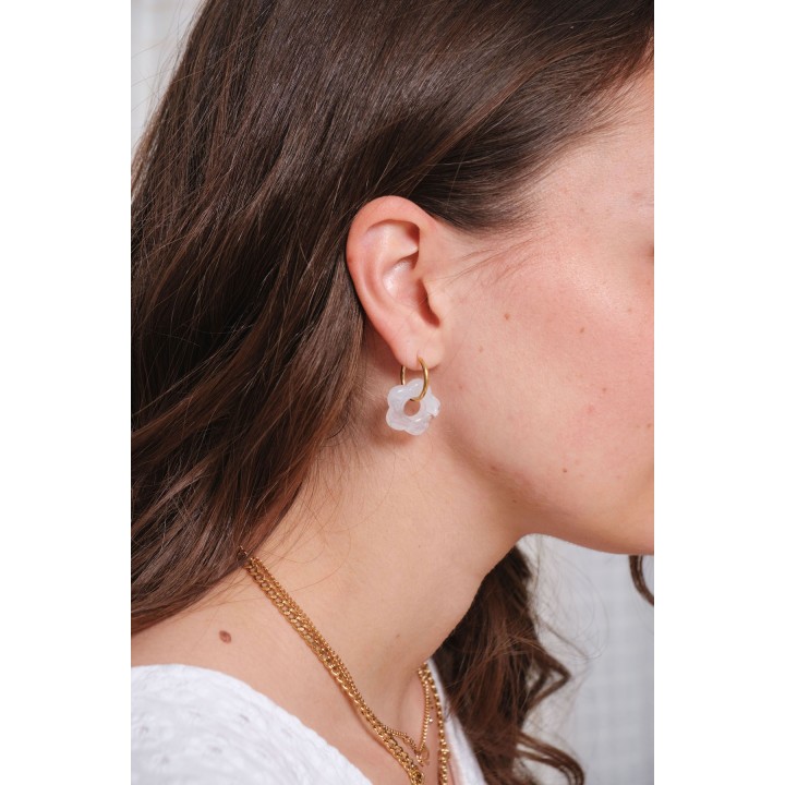 BOUCLES CREOLES FLEURS TRANSPARENTES ACIER INOXYDABLE GOLD PETIT PRIX