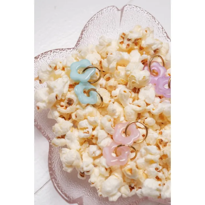BOUCLES CREOLES FLEURS VIOLETTES ACIER INOXYDABLE GOLD PETIT PRIX