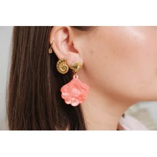 BOUCLES COQUILLAGE ROSE ACIER INOXYDABLE GOLD PETIT PRIX