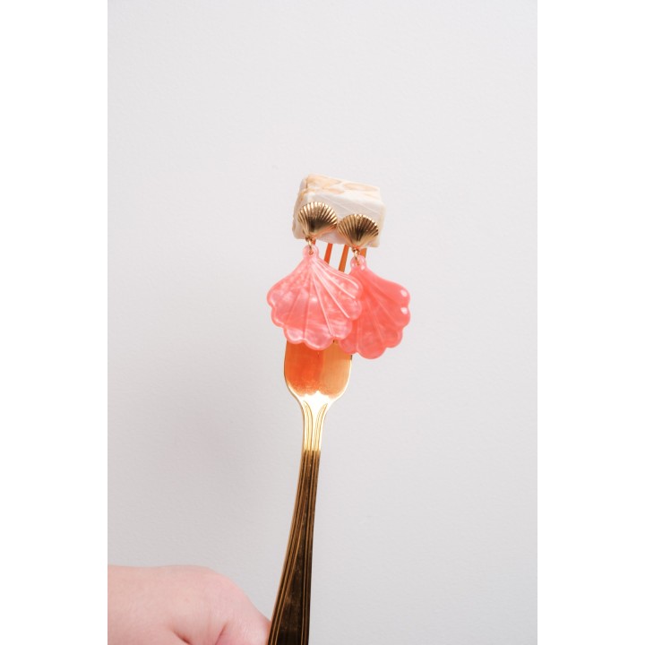 BOUCLES COQUILLAGE ROSE ACIER INOXYDABLE GOLD PETIT PRIX
