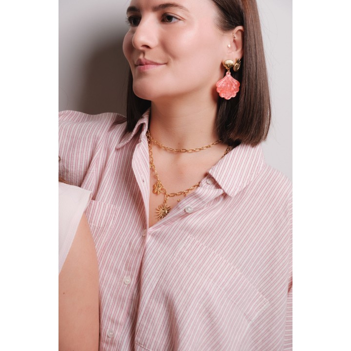 BOUCLES COQUILLAGE ROSE ACIER INOXYDABLE GOLD PETIT PRIX