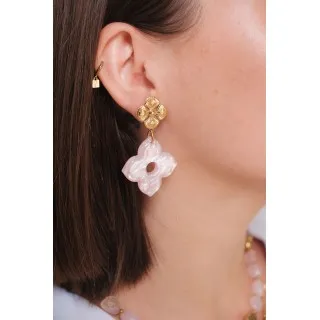 BOUCLES FLEUR ROSE ACIER INOXYDABLE GOLD PETIT PRIX