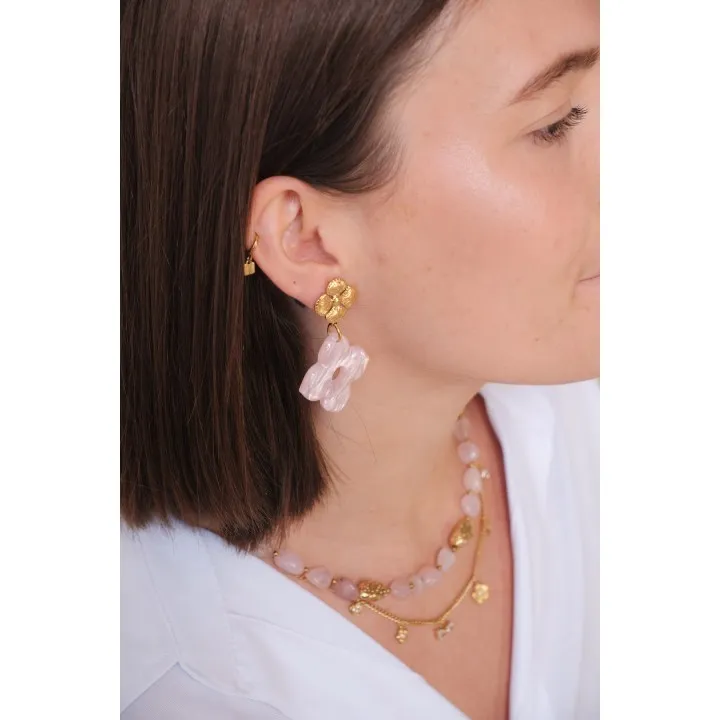 BOUCLES FLEUR ROSE ACIER INOXYDABLE GOLD PETIT PRIX
