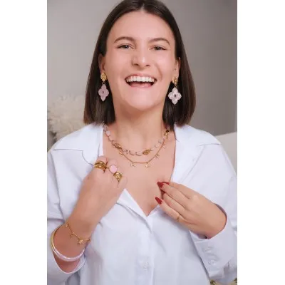 BOUCLES FLEUR ROSE ACIER INOXYDABLE GOLD PETIT PRIX