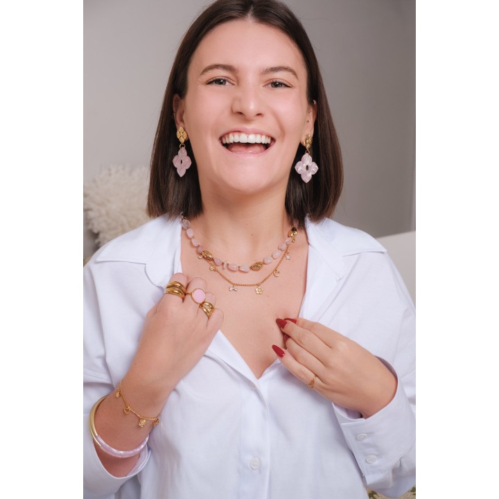 BOUCLES FLEUR ROSE ACIER INOXYDABLE GOLD PETIT PRIX