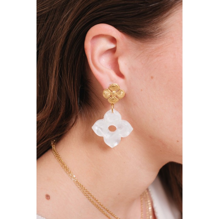 BOUCLES FLEUR NACREE ACIER INOXYDABLE GOLD PETIT PRIX