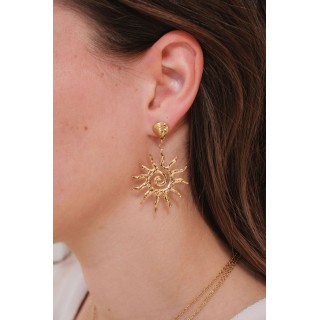 BOUCLES SOLEIL SPIRALE MARTELE ACIER INOXYDABLE GOLD PETIT PRIX