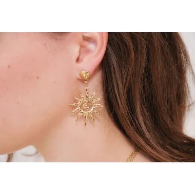 BOUCLES SOLEIL SPIRALE MARTELE ACIER INOXYDABLE GOLD PETIT PRIX