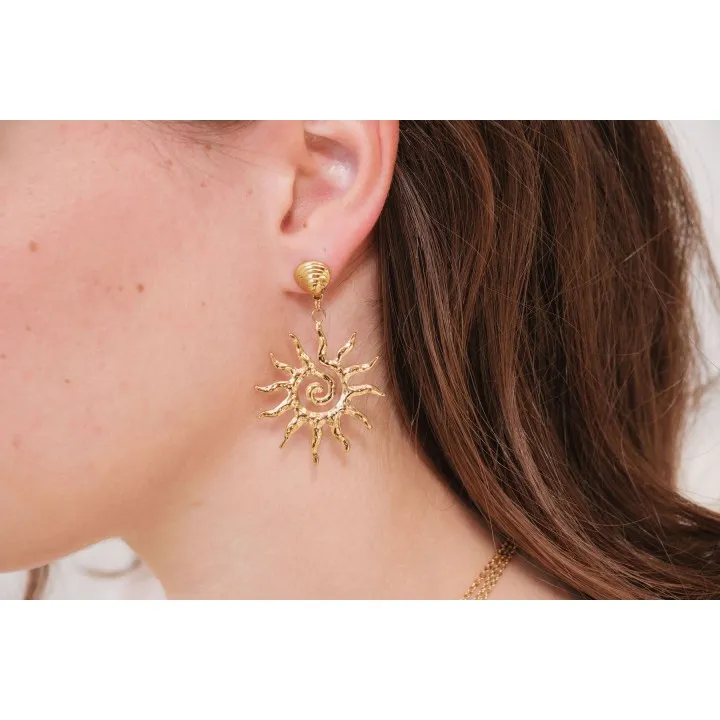 BOUCLES SOLEIL SPIRALE MARTELE ACIER INOXYDABLE GOLD PETIT PRIX